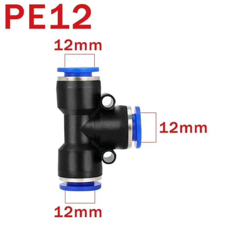 10/50/100/500 peças conector de ar pneumático pe encaixe rápido redutor t 3 vias em forma de t conector de mangueira de tubo de plástico 4/6/8/10/12mm