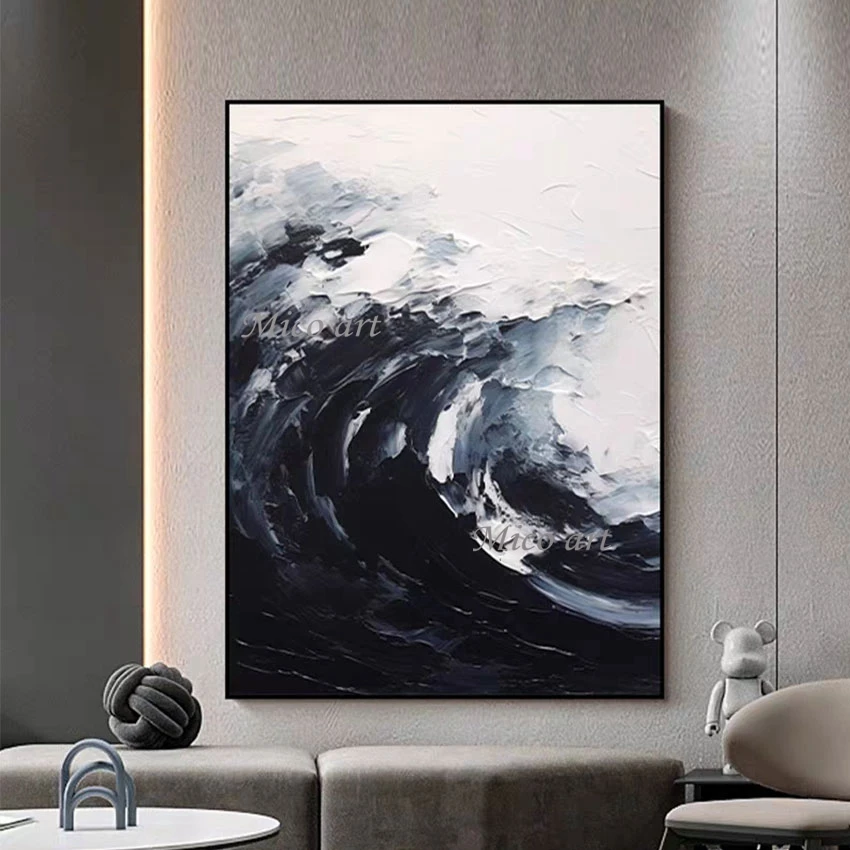 Knife Palette Paintings Sea Wave Simple Abstract Wall Art Canvas Roll Design Thick Acrylic Texture Unframed Picture Artwork