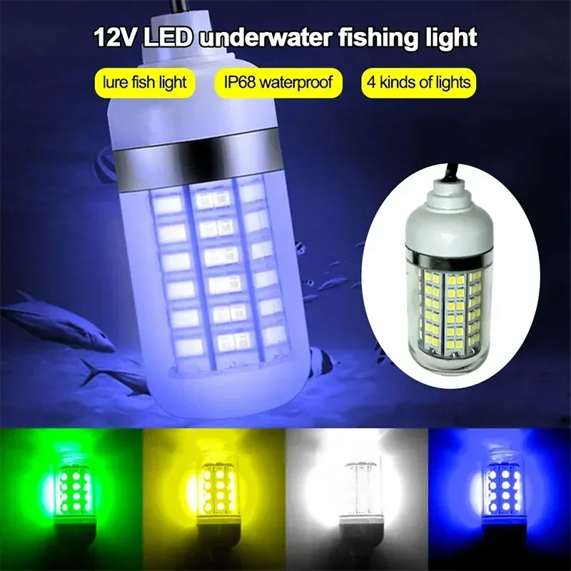 Światła wędkarskie LED 12 V 100 W Ip68 Lampa do lokalizatora ryb 108 diod LED 2835SMD przyciąga krewetki kałamarnica Krill 4 kolory światła podwodne