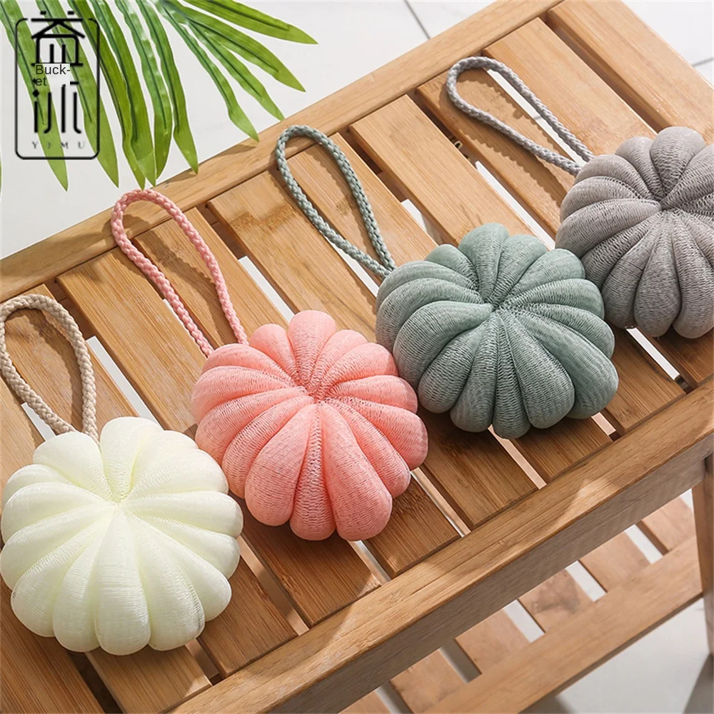 Large Pumpkin Bath Flower Ball Powerful Exfoliating Sponge PE Material Body Scrubber Flower Body Skin Cleaner Cleaning Tools