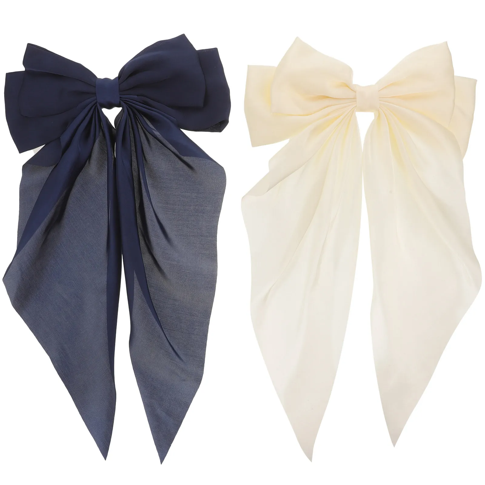 2Pcs Large Bow Hair Clips Silk Ribbon Bowknot Barrettes for Women Big Elegant Hair Bows for Bridesmaids Parties Daily Wear