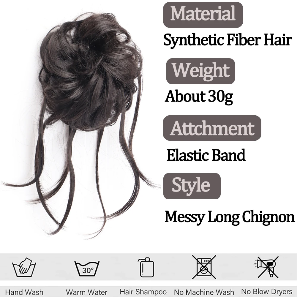 MISSQUEEN-Extensão do Bun De Cabelo Desarrumado Sintético para Mulheres, Peruca Chignon Encaracolado, Preto e Cinza, Extensões De Cabelo, Holiday