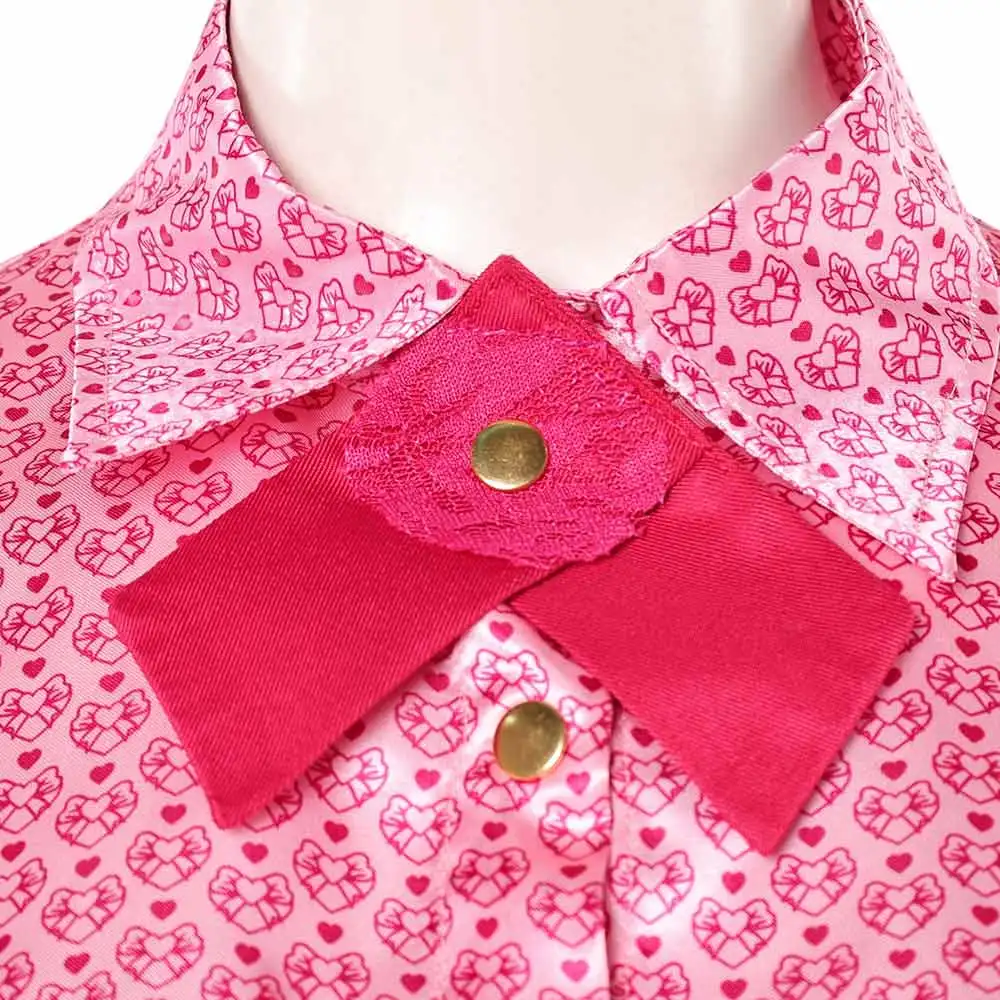 Princess Pink of Hearts Cosplay Descendants Costume Women Blazer Pattern Shirt Ruffle Skirt Heart Bag Tights Hair Bow Halloween view 3