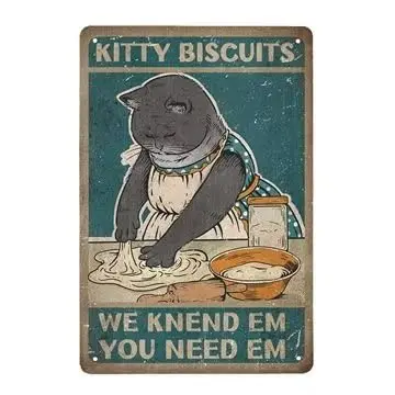 Kitty Biscuits We Knead Em You Need Em - 8x12 inches Retro Metal Tin Sign Funny Cute Cat Wall Art Decor for Home Kitchen Farm Re