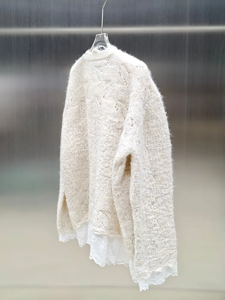 2025秋冬 レディース フォックスファーコート セーター 天然フォックスファーストリップ縫い付け ターコイズセーター アウター ホットセール