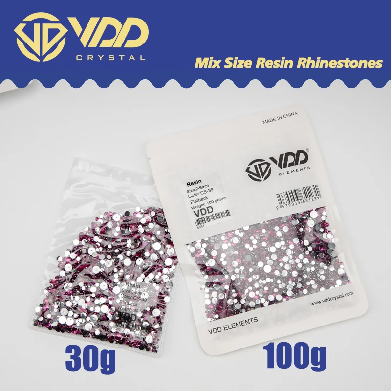 VDD 30/100g Gemischte Größen 2-6mm Harz-Strass-Kristall-Flachsteine aus Kunststoff Großhandel DIY Nagelzubehör Kunsthandwerk Dekoration – Detail 2