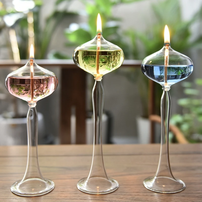 6pcs/pack Different Size Glass Oil Lamp Home Deocration Tall Type Transparent Glassware Wedding Birthday Gift