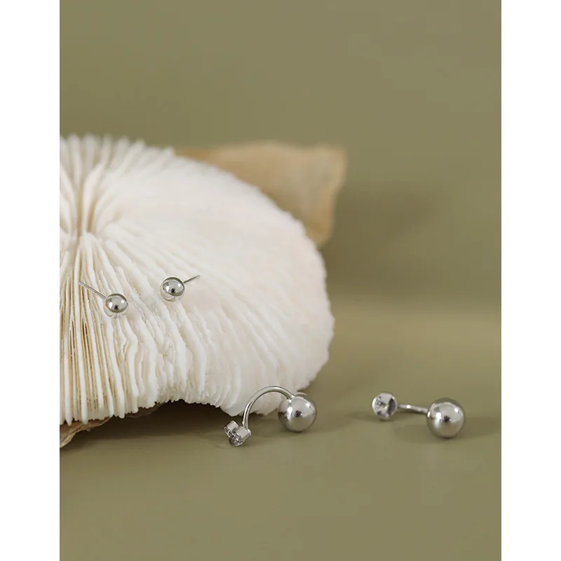 Original S925 sterling silver glossy double round bead earrings for women, light luxury fashion banquet high jewelry