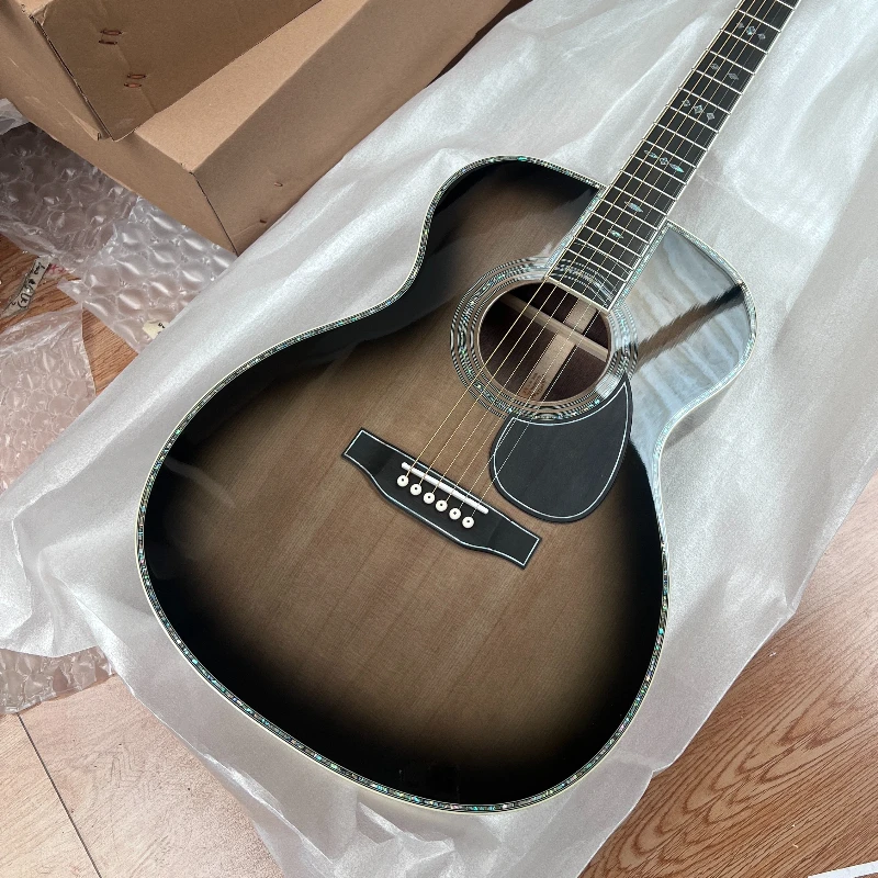

Free Shipping 20th Anniversary Limited-Edition Platinum OM45 Acoustic Guitar Black To Gray Fade Special Custom Edition Blues Pop