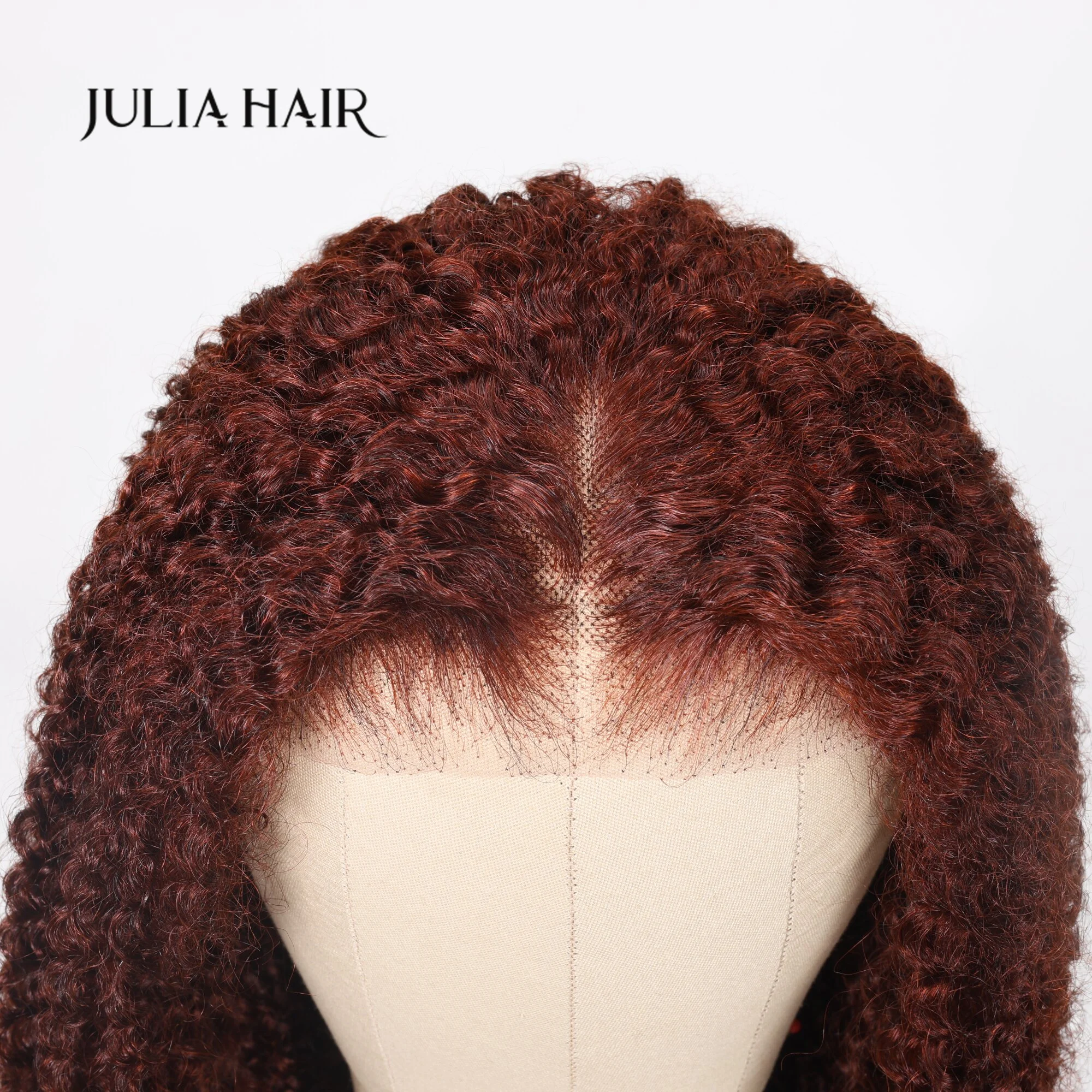 Julia-Peluca de cabello Go 6x4,5 precortada, Pelo Rizado rápido y fácil, marrón rojizo 33B con gorro transpirable, línea de cabello prearrancada