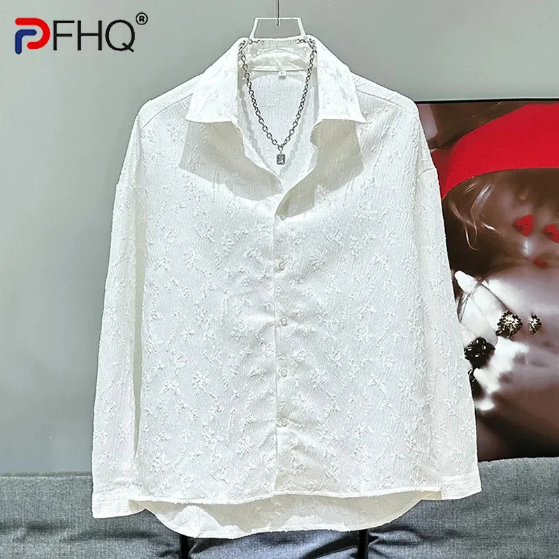 

PFHQ Trendy Irregular Pattern Jacquard Design Men's Shirt New Casual Versatile Fashionable Loose 2024 Solid Color Tops 21Z5565