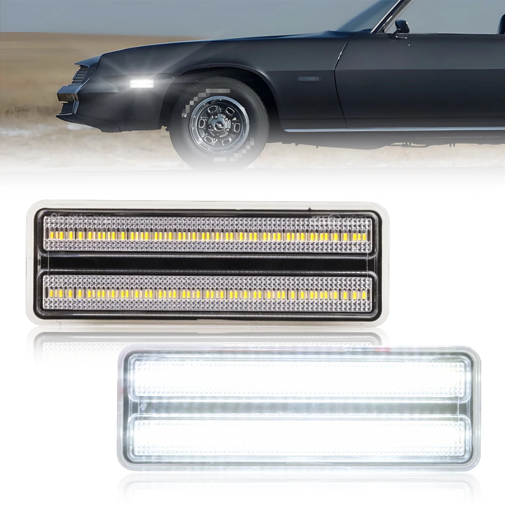 2PCS For 1978 1979 1980 1981 Chevrolet Camaro Z28 Front Bumper Side Marker Light Turn Signal Light Fender Light Reflector W/LED