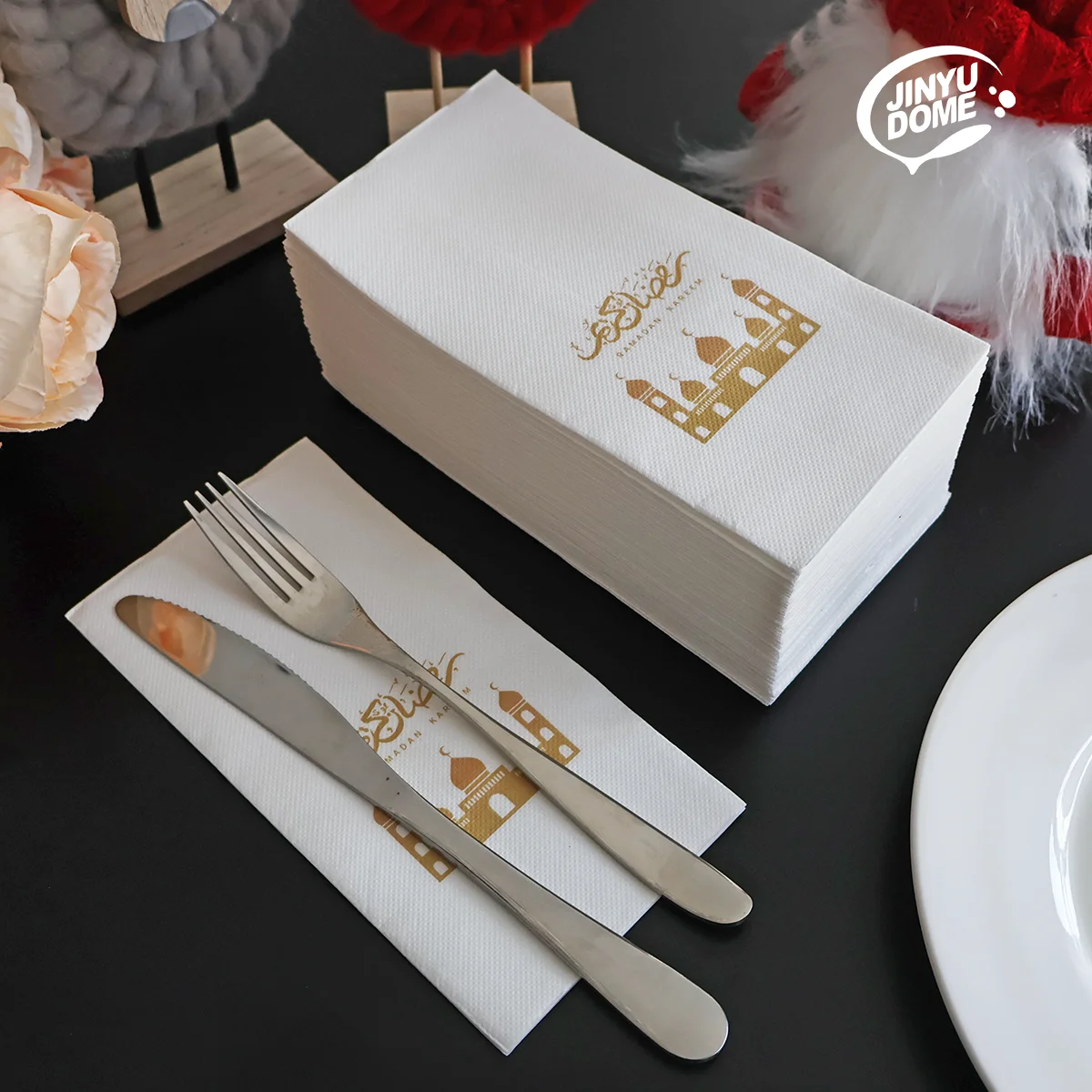 50/100 Stück Ramadan-Servietten, Einweg-Papierservietten, 2-lagig, Eid Mubarak Servietten, Golddruck mit Mond/Party/Handtücher