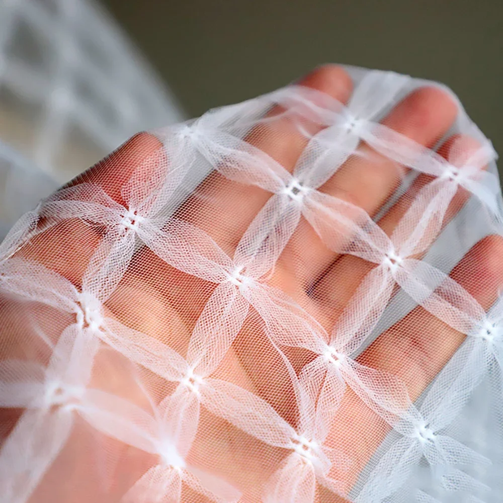 White Soft 3D Grid Tulle Mesh Fabric For Tutu Princess Dress Bridal Dress Voile Fabric Sewing Croptops Tops Cloth