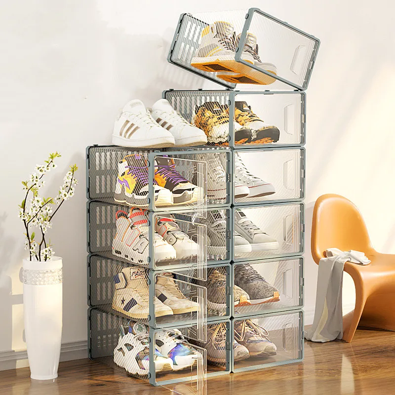 6Pcs/Set Transparent Shoe Box Living Room Shoe Cabinet Multi-Functional Storage Sneakers High Heels Storage Organizer