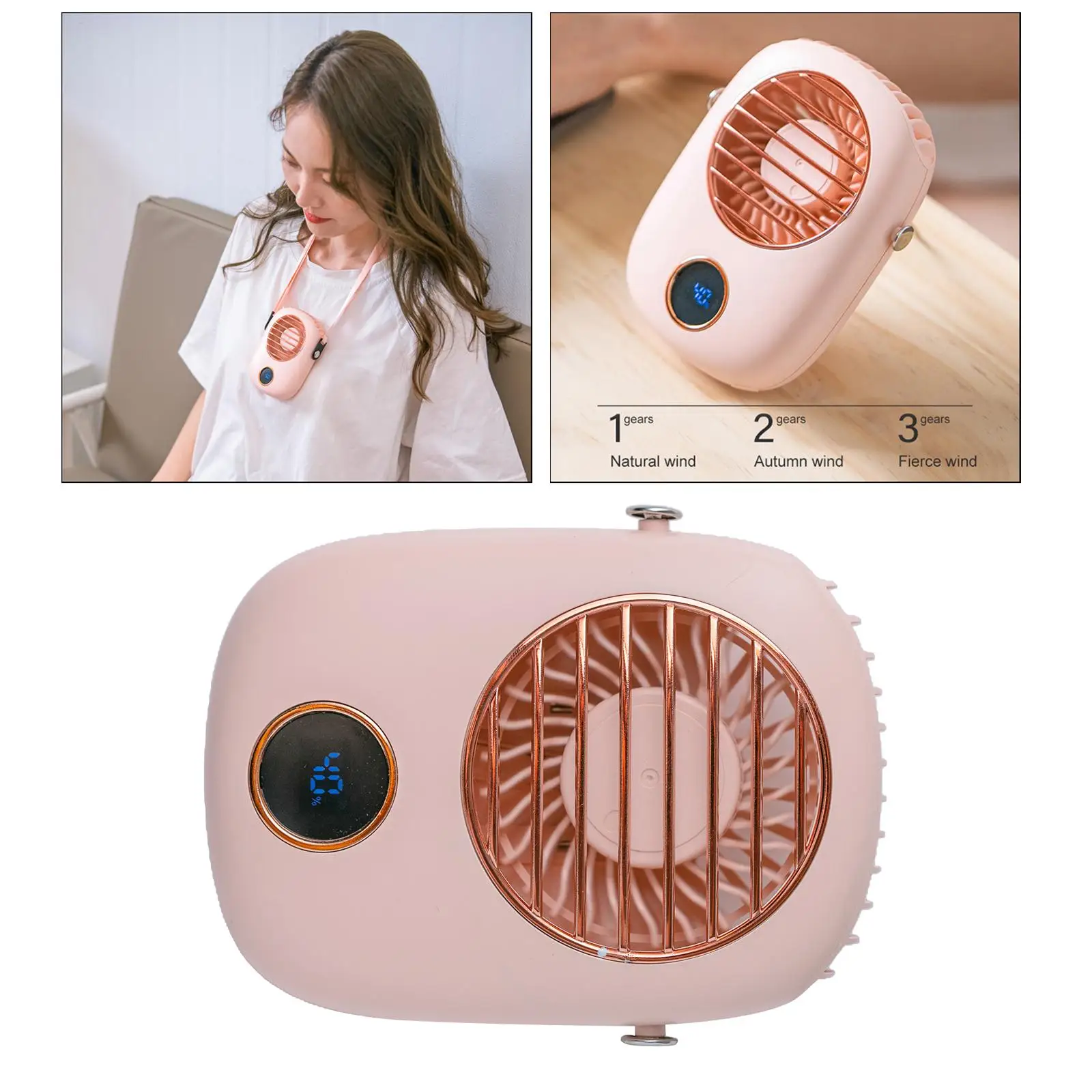 Portable Hanging Waist Desk Fan USB Rechargeable Necklace Fan with Adjustable Lanyard Personal Fan