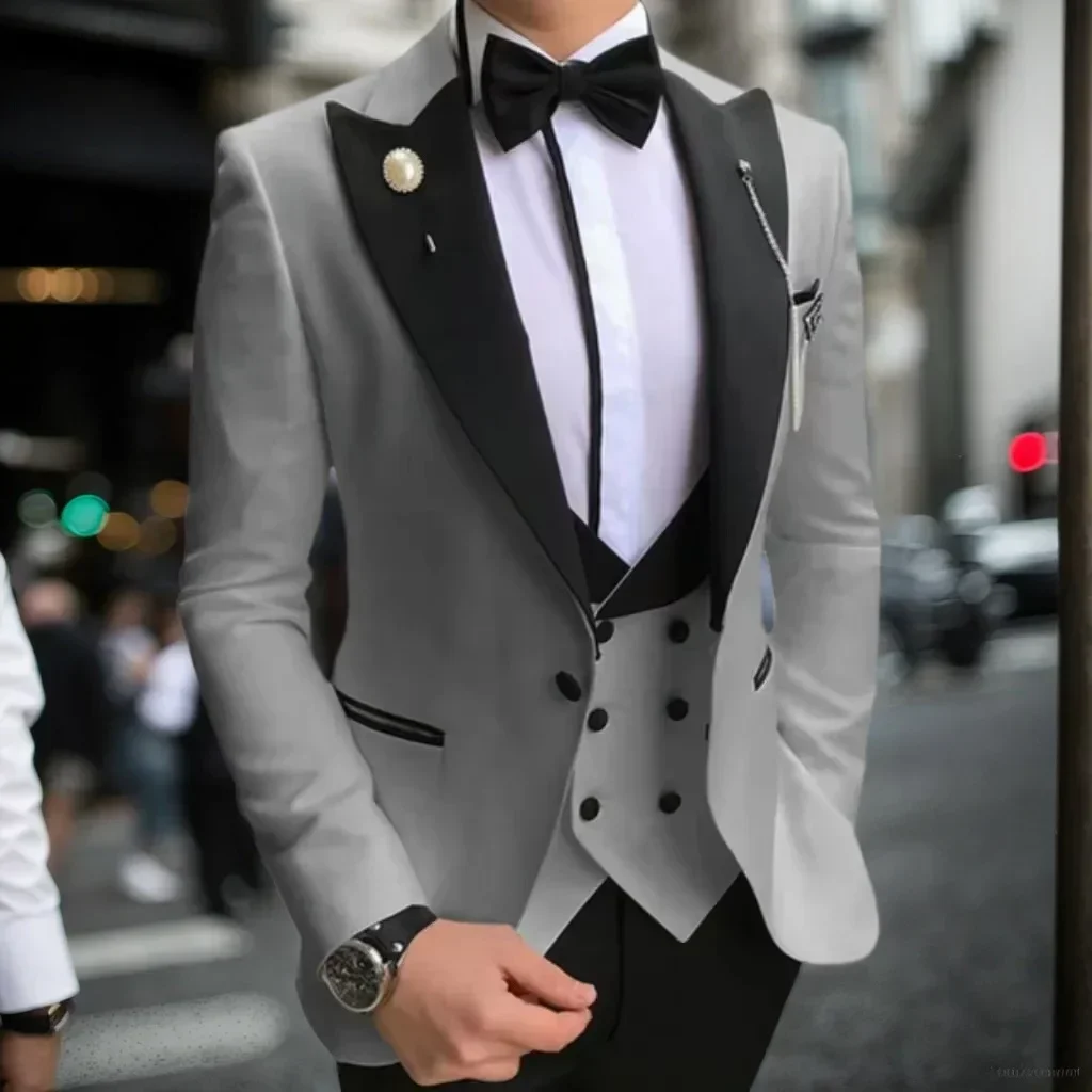 

Slim Fit Suit for Men Double Breasted 3 Pieces Blazer Vest and Pants Formal Tuxedo Set for Wedding Prom Male Suit