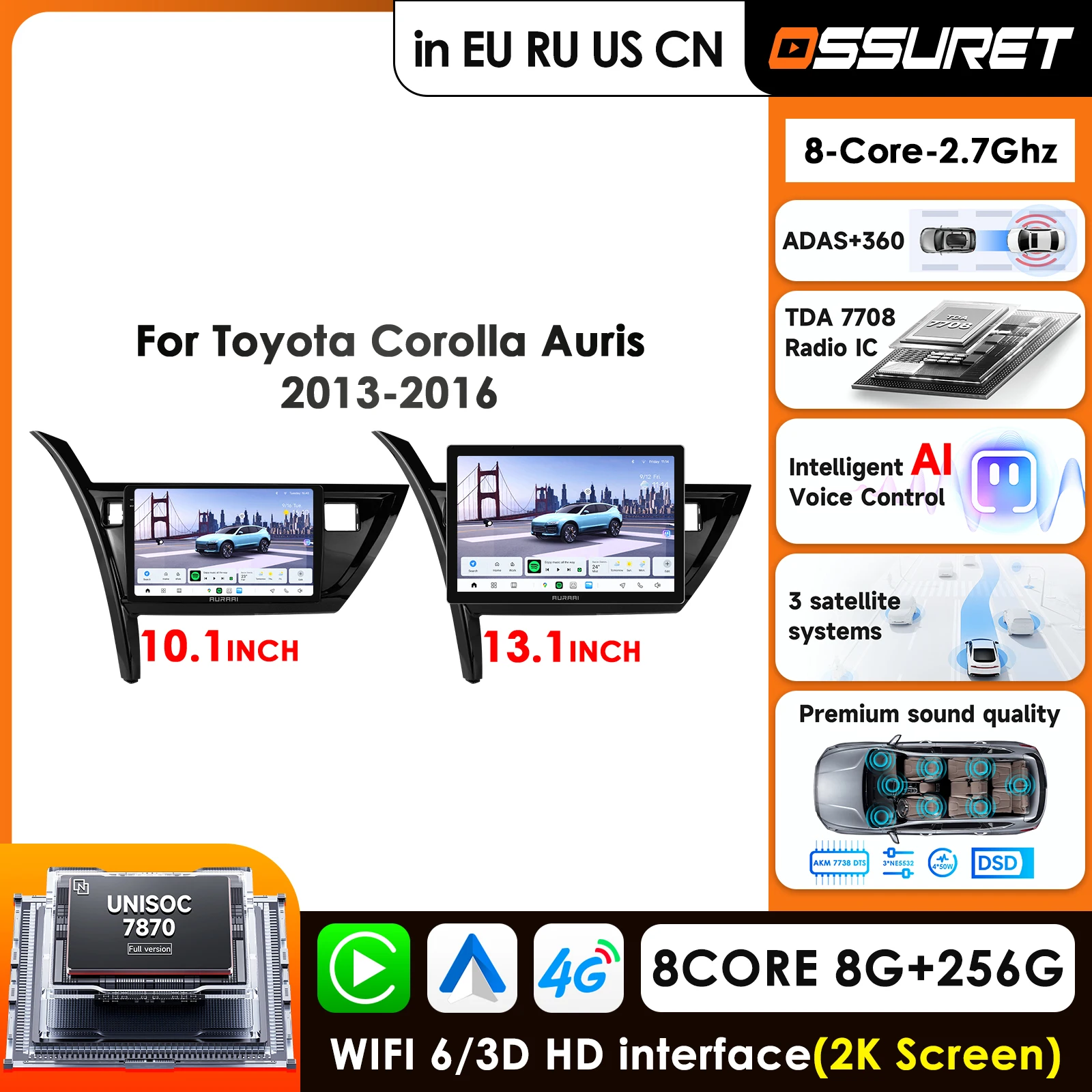 Carplay 4G-LTE Carplay Android Car Radio for Toyota Auris 2013 - 2016 Car Infotainment Multimedia Player GPS Auto Stereo RDS SWC