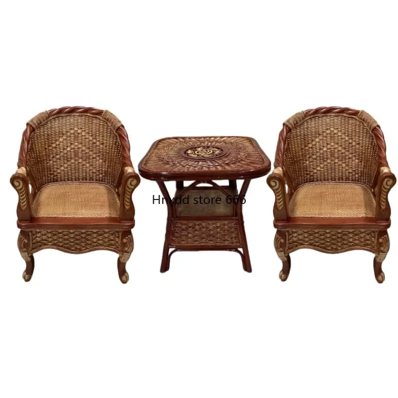 Home natural rattan chair three-piece balcony tea table chair combination casual single backrest