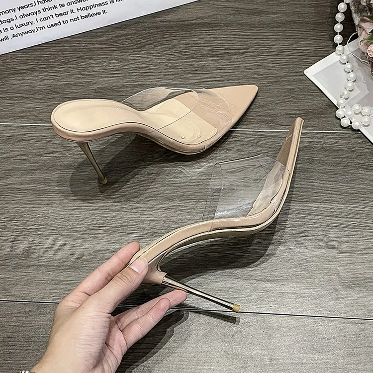 New Summer Transparent PVC Pointy Stiletto Heels for Women Indoor Sapatilas Mujer Simple Party Single Shoes Zapatos De Mujer