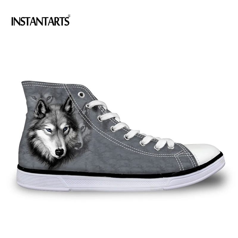 Sapato masculino animal de lona alta, clássico com renda para cima, sapato vulcanizar para estudante, lobo 3D liso, tamanho 37-45 euros