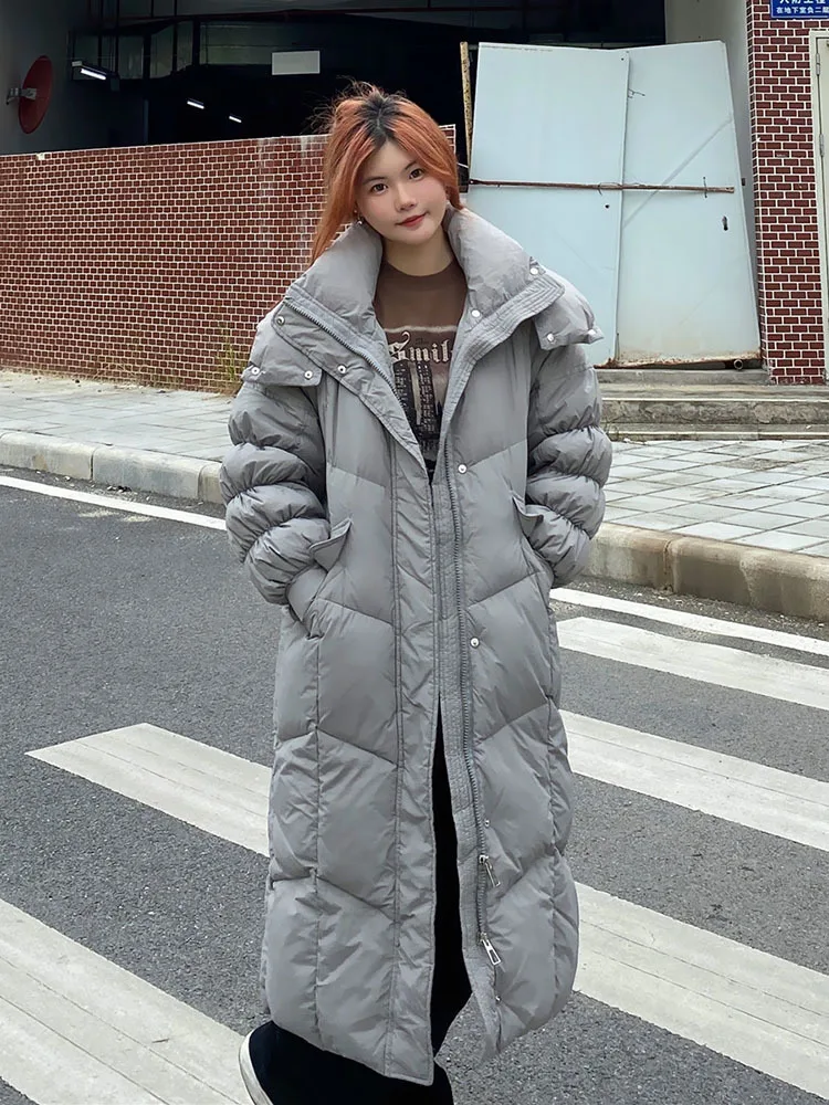 Winter Jackets Woman Long White Duck Down Warm Down Jacket Large Version of Warm Hooded Loose Fashion Leisure Long Parkas Coat