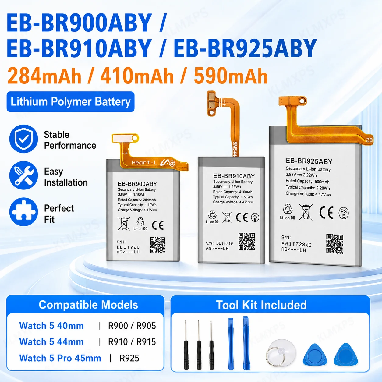 Replacement Batteries For Samsung Galaxy Watch5 40mm 44mm Watch5 Pro 45mm EB-BR900ABY EB-BR910ABY EB-BR925ABY With Repair Tools