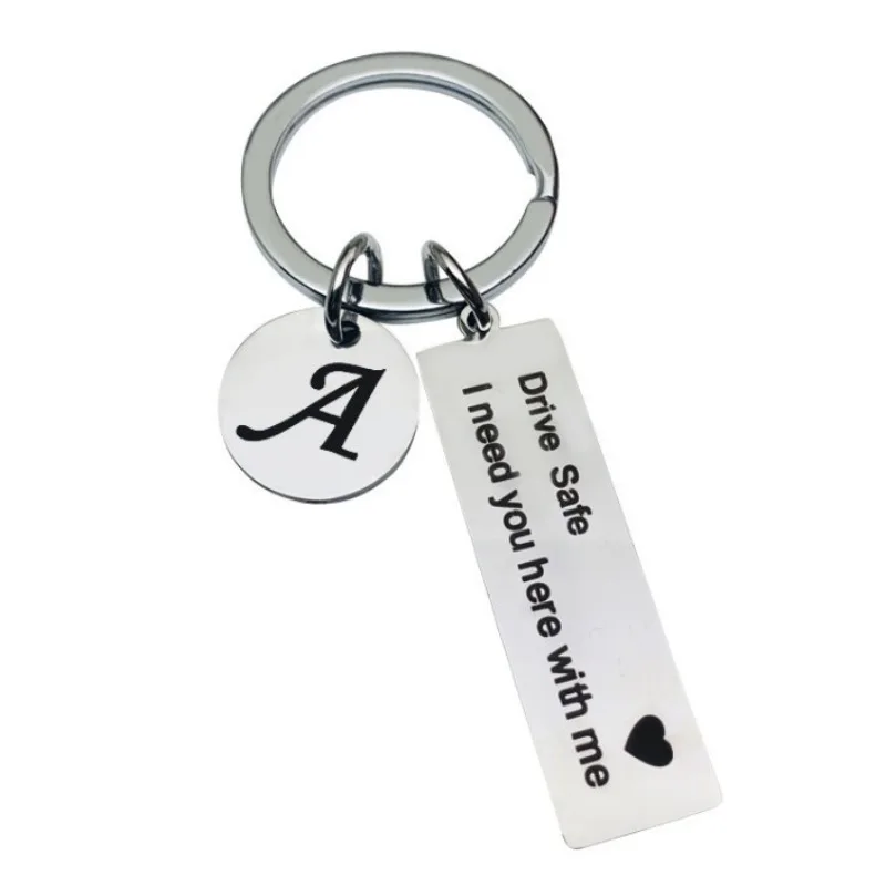 Stainless Steel Name Keychain Personalized Fashion Hot Round Letter Keychain I Need You Here with Me Keychain A-Z Key Chains