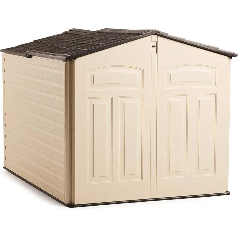 

5 x 6.5 Ft Resin Storage Shed with Lid, Weather Resistant Outdoor Organizer, Beige/Brown Bike, Lawn Mower, Garden Tools