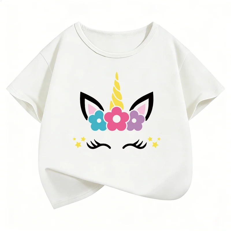 

Kawaii Horse Unicorn Design T-Shirt Printed T Shirt Girls' Summer Clothes Short Sleeve Tops T-Shirts Cute Kids Clothing