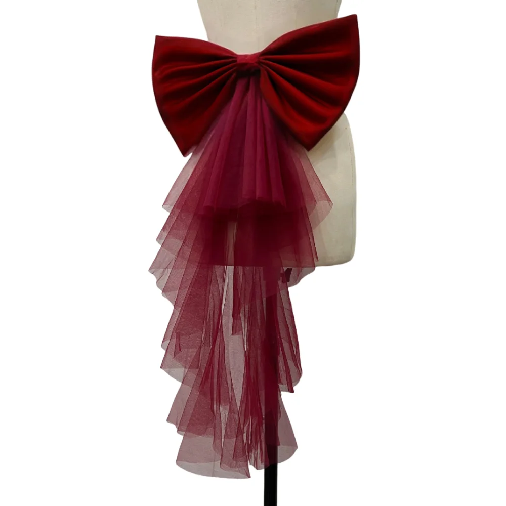 

Элегантный свадебный пояс с большим бантом и пышной атласной сеткой, однотонный, шикарный аксессуар для свадебного платья