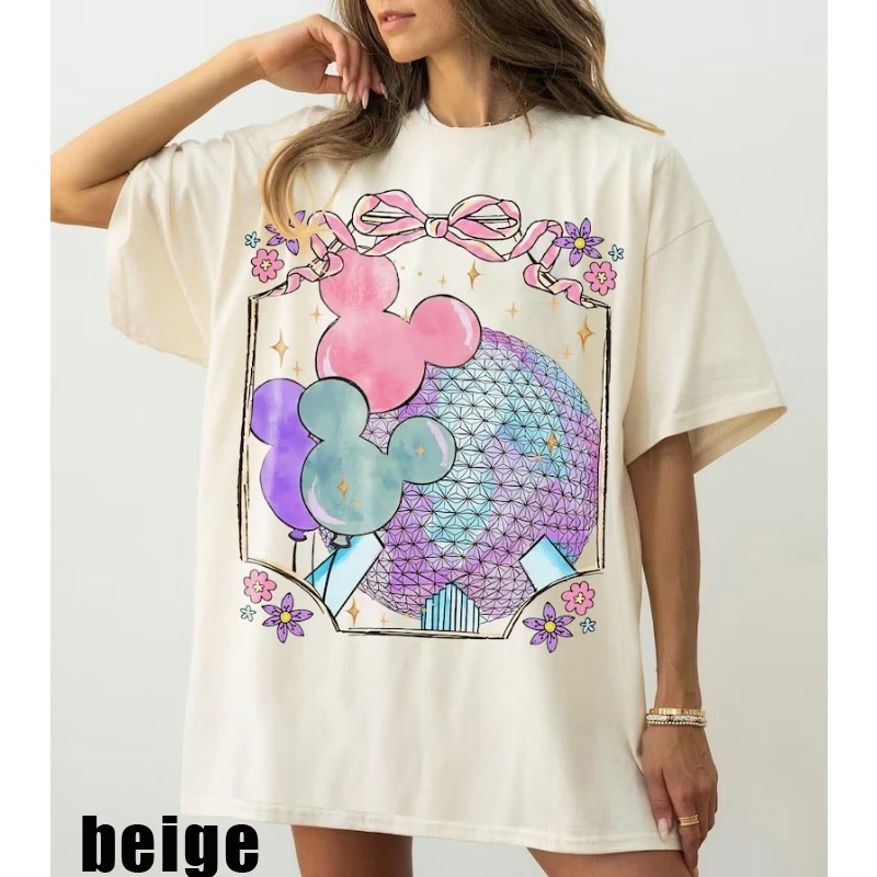 

Women's Disney Castle Friend Mickey Minnie Retro Coquette Bow Disney Epcot T Shirts Men Cotton Tee Streetwear Casual Oversized