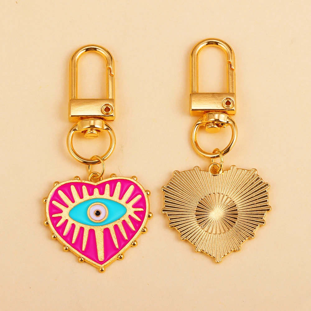 2Pcs Alloy Key Chains Rotationable Clasp Keyring Evil Blue Eye Love Heart Pendant Keychain Women Car Key Bag Decoration Accessor