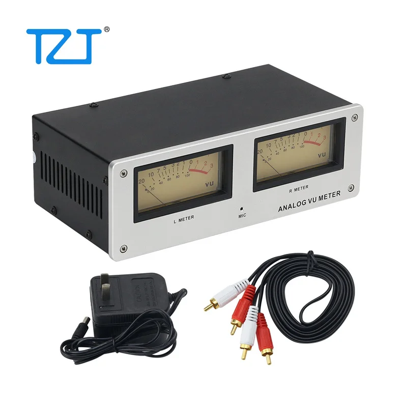 TZT MIC-73 Voice Control Square Analog VU Meter Wire-free with Aluminum Alloy Panel and LED Warm Backlight Silver/Black