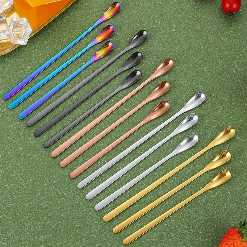 3PCS Stainless Steel Stirring Spoon Juice Ice Cream Scoop Coffee Tea Spoon Bar Tableware Kitchen Tool Seasoning Mixing Dessert