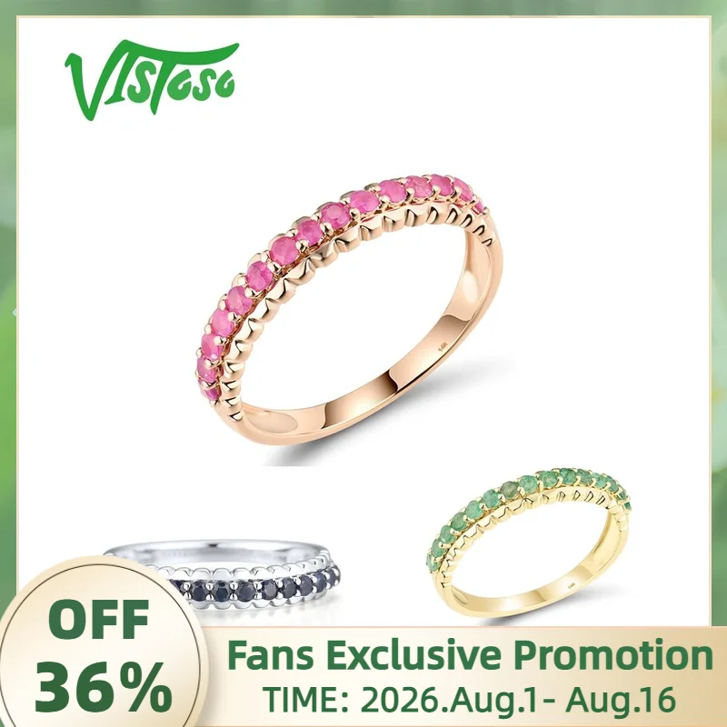 VISTOSO Genuine 14K 585 Gold Rings For Women Yellow Rose White Gold Sparkling Luminous Emerald Ruby Blue Sapphire Fine Jewelry