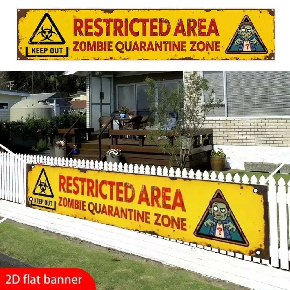 2D Flat Zombie Quarantine Banner Hanging Zombie Themed Haunted House Decor Indoor Outdoor Warning Sign Print