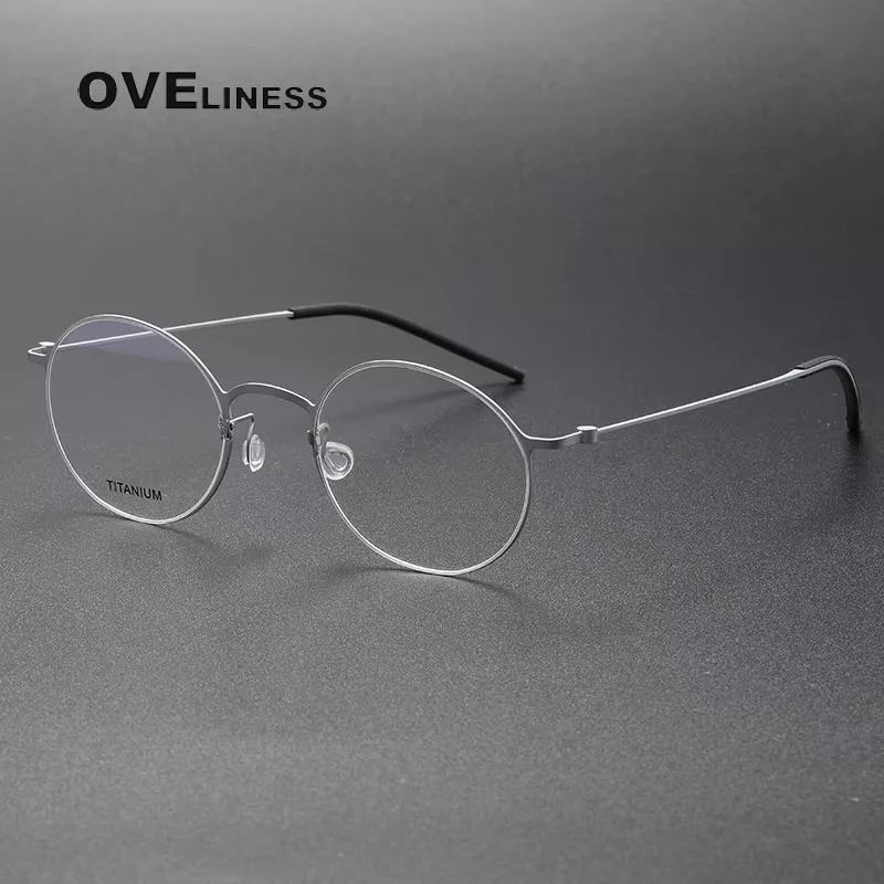 

pure Titanium Glasses Frame Men women Vintage round Eyeglasses Frame male Eyewear Ultralight Screwless spectacles