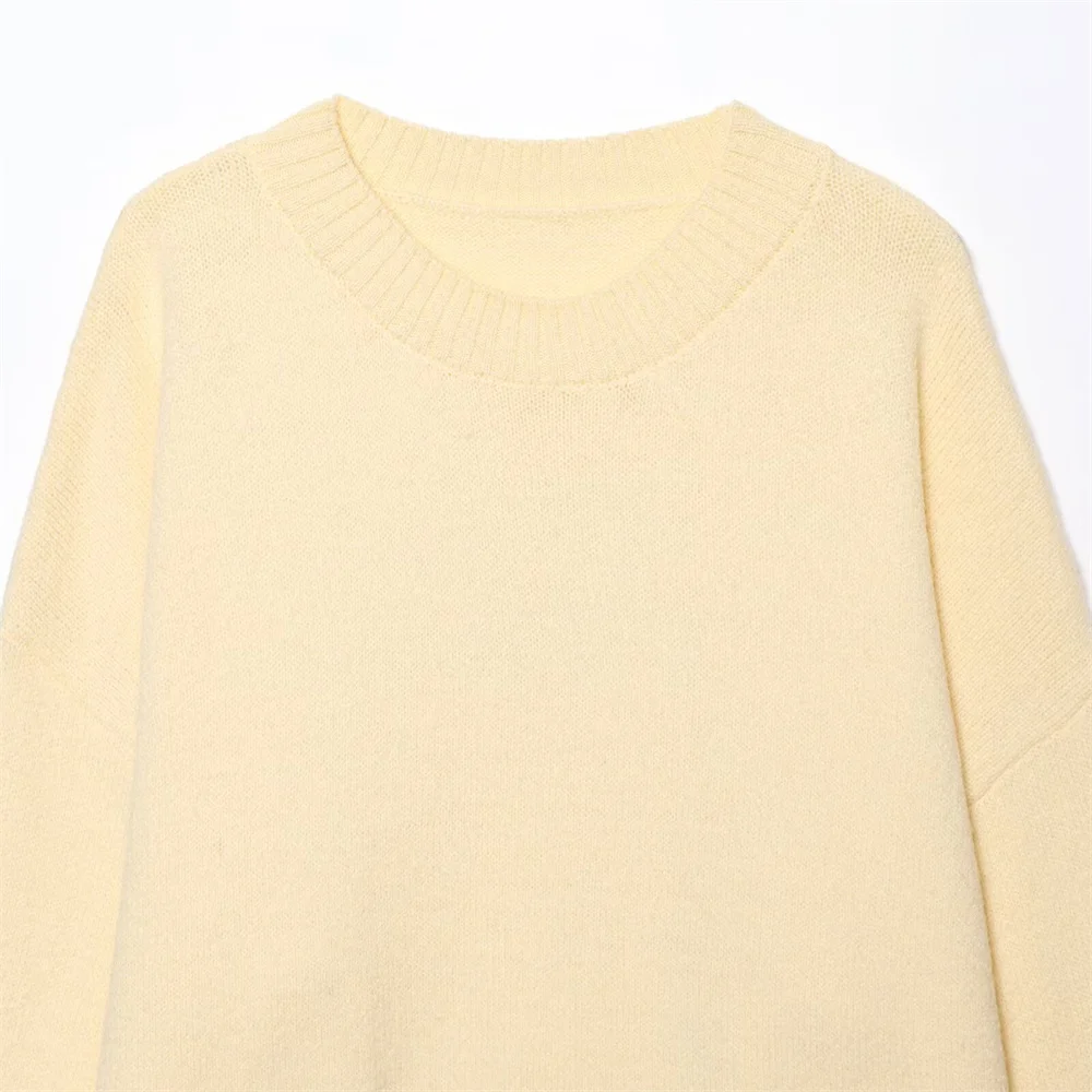 Novo simples e elegante feminino cor sólida macio em torno do pescoço manga comprida pulôver casual camisola de malha