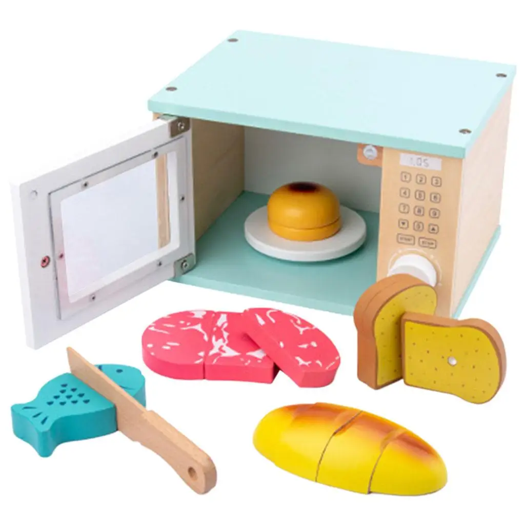 Jouets en bois pour micro-ondes pour bébés, maison de courses précoces, meubles colorés, faire semblant de cuisiner