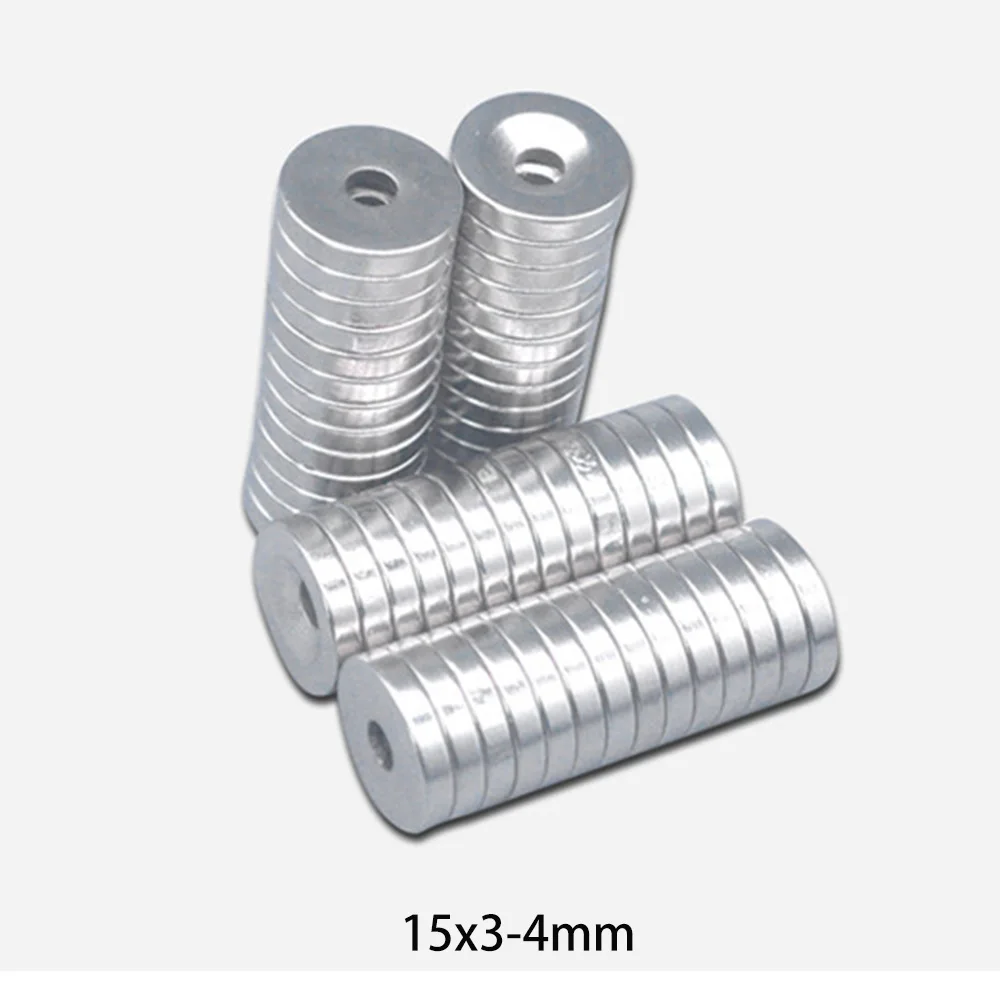 20PCS 15X3-4 mm Diameter Magnet 15X3 mm Hole 4mm Small Round Countersunk Magnets 15x3-4mm Neodymium Disc Magnetic 15*3-4 mm