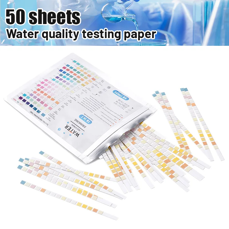 50 strisce di prova PH carta per test della qualità dell'acqua 16 in 1 strisce reattive PH per acidità del cloro per cosmetici del terreno SPA piscina acquario