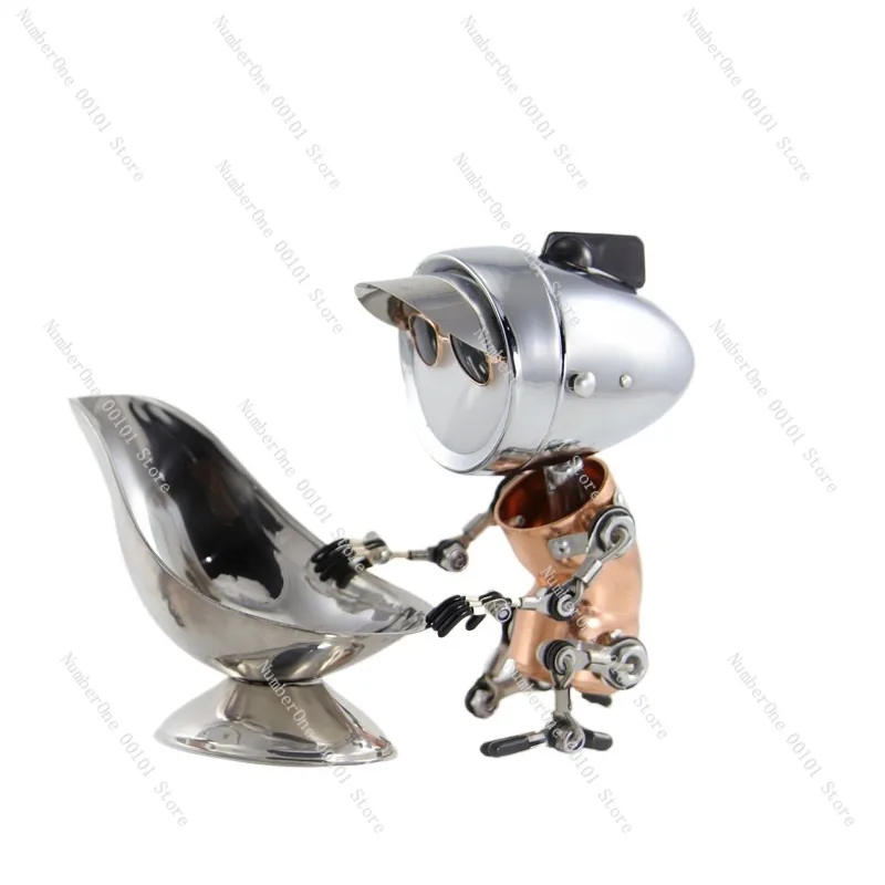 Large Size Handmade Industrial Style Robot Atmosphere Lamp Punk Desktop Ornament Creative Computer Ambient Light Art Figurine