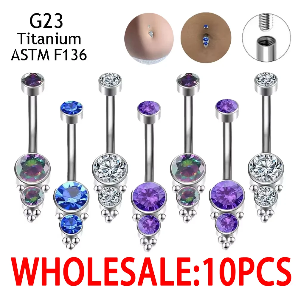

10PCS ASTM F136 Titanium Navel Piercing Body Jewelry 5A+ Zircon Stones Goth Belly Button Rings Ombligo PIERC For Women WholeSale