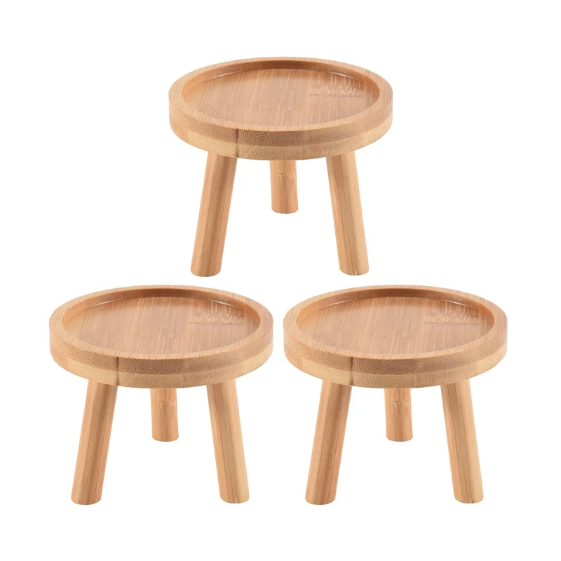 AA01-3X Wooden Plant Stand Flower Pot Base Holder Stool High Stool Balcony Succulent Round Flower Shelf For Indoor Outdoor