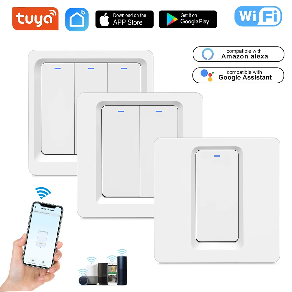 Interruttore della luce WiFi Smart Home Interruttore a pulsante da parete 1/2/3 Gang Smart Life/APP Tuya Funziona con Alexa Google Home Necessita neutra