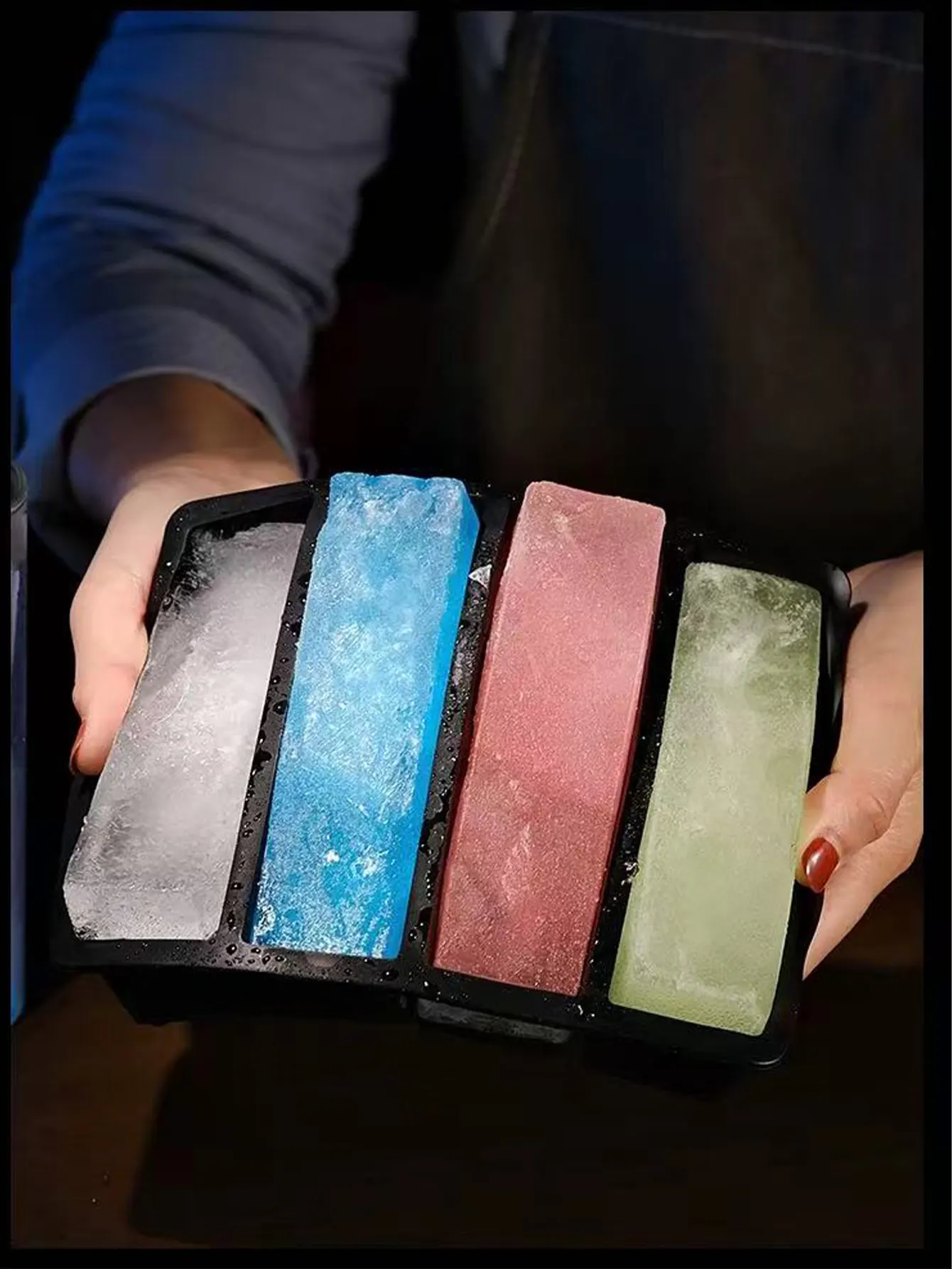 Long Ice Cube Mold Silicone Ice Tray Bar Commercial Ice Cube Colin Cocktail Ice Making Box 4-Pack