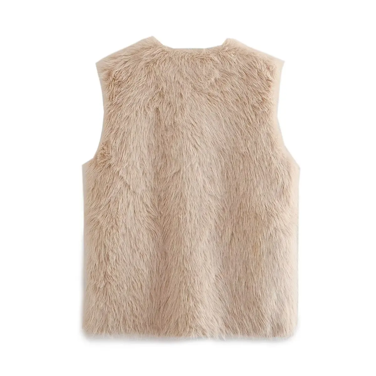 Dave&Di Autumn Winter British Fashion Faux FurJacket Vintage Horn  Vest Button Sleeveless Jacket Women Long Coat