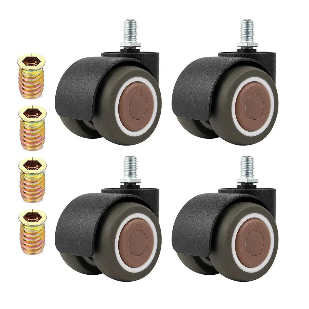 4 PCS 2 inch Furniture Caster Wheels M10x15 Rubber Swivel Casters,Total 400lb Mute Non-Marking Locking Stem Casters