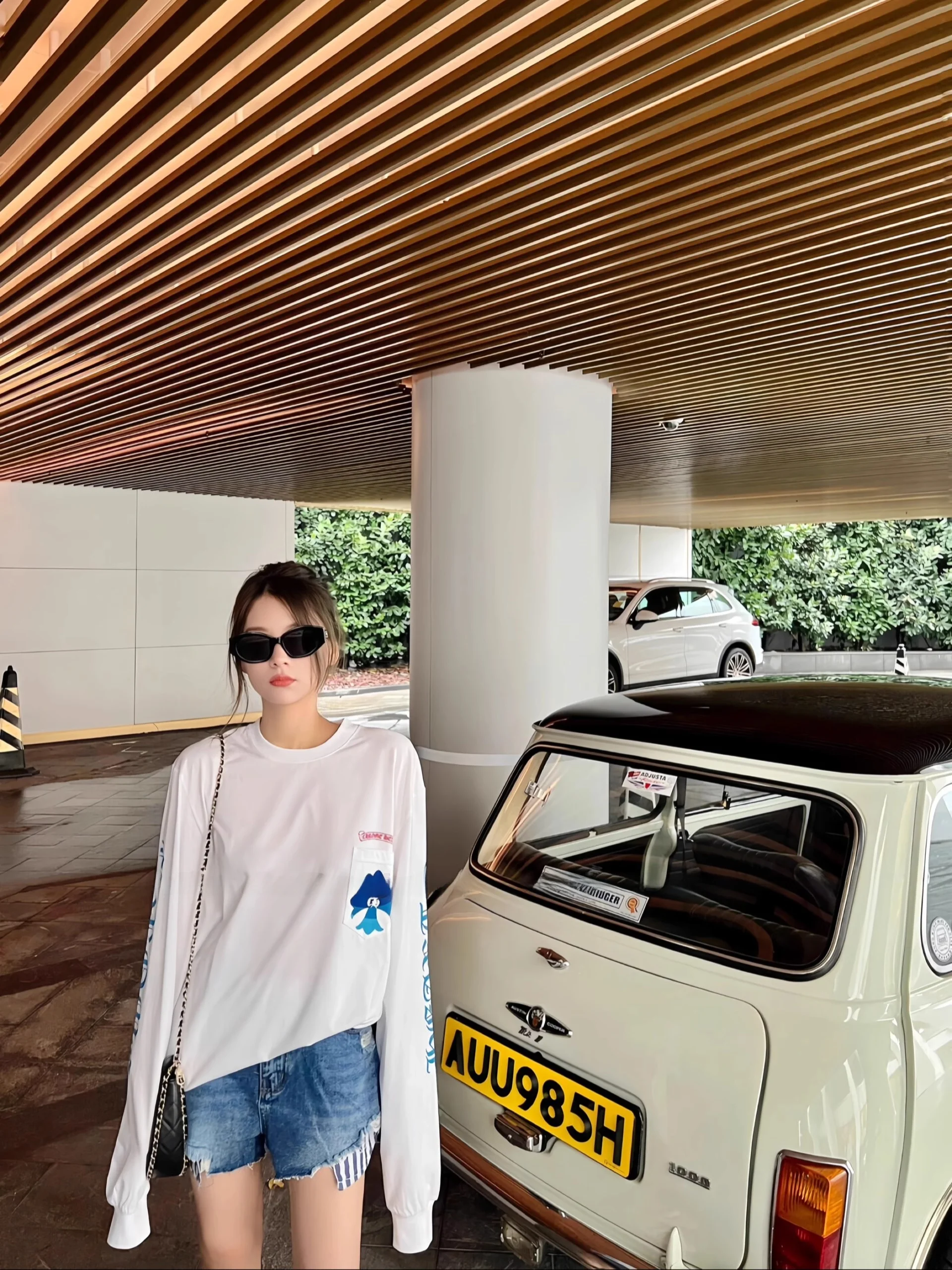 Camiseta larga holgada Sve para mujer, Top informal holgado de algodón con estampado azul de Sanskrit cruzado para ir al trabajo en verano